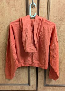 Rust Orange Cropped Zip-Up Hoodie