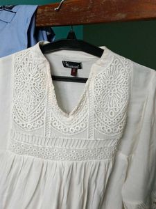 White Lace Embroidered Blouse , Breathable Cloth