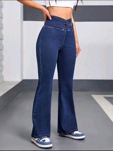 SHEIN Dark Blue Flared High-Waist Jeans