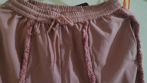 pink textured frayed trim straight fit trauser