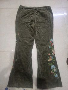 Embroidered Floral Velvet Pants