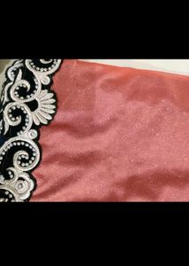 Elegant peach and blue Saree with Embroidery