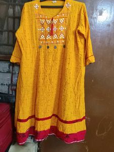 Yellow Embroidered Kurti