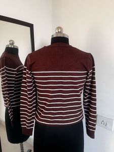 Brown Striped Knit Pullover Sweater