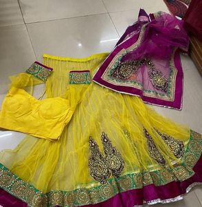 Yellow Embroidered Lehenga Choli with Dupatta