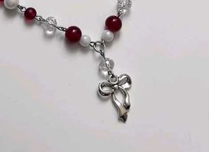 Beaded Heart &amp; Ribbon Charm Necklace