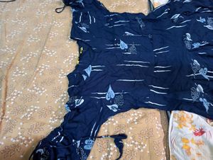 Navy Leaf Print Dress