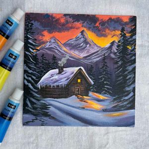 Mini Cabin in Winter Artwork Painting
