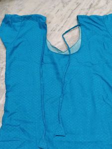 Stiched Blue Embroidered Kurta With Lining