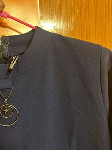 Navy Mock Neck Bell Sleeve Top