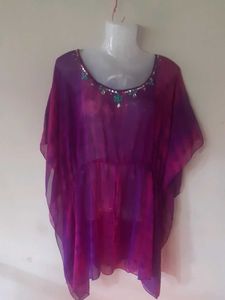Purple Sheer Embellished Kaftan