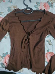 Brown Tie-Front Cardigan