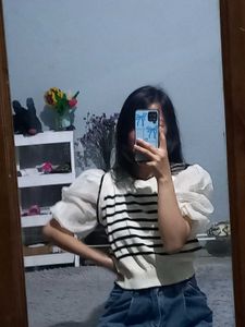 Striped Puff Sleeve Top