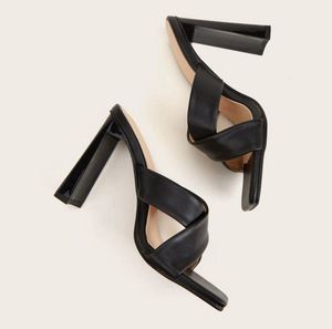 Chic Black Cross-Strap Block Heels