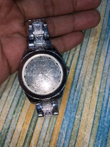 Silver Engraved Chain Watch For Men