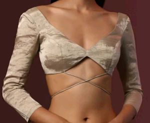 Dusty Silver Padded Silk Full Sleeve 1 Hook Blouse