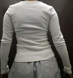 White fitted Long Sleeve Top