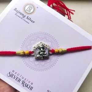 Pure Silver Oxidised Ganesha Ideal CZ Rakhi