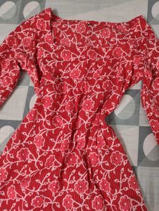 Red Corset Short Kurta | Pure cotton