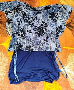 Floral Top with Blue Skirt