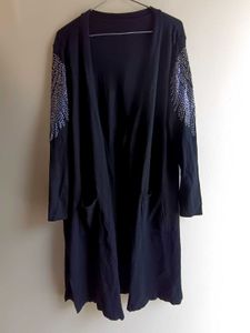 Black Long Sleeve Cardigan Stracheble-42 to 44