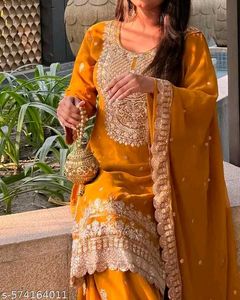 Orange Embroidered Kurta Set