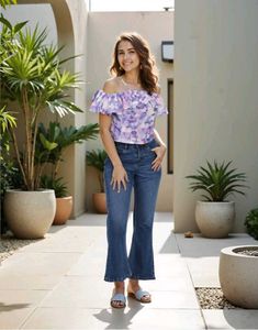 Shein off shoulder tie&amp;dye Chic Floral Print T