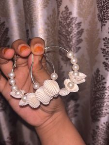 Shell &amp; Pearl Hoop Earrings