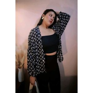 Patterned Black &amp; White Top