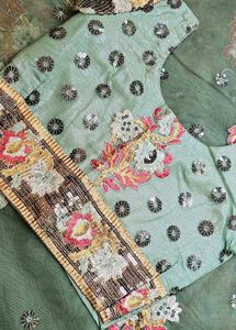 designer green net saree