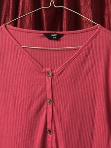 Pink Knit Button-Down Top