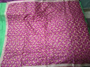 Rose Embroidered Dupatta - Gold Lace Border