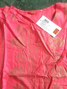 Coral &amp; Gold Print Kurti Plazo Set