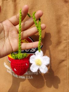 Crochet Strawberry 🍓 Flower Bag Charm