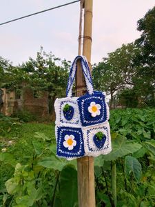 Crochet Blue 💙 Granny Square ⬜ Bag