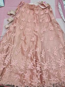 Cute Peach Floral Leheghna with Blouse &amp; Dupatta