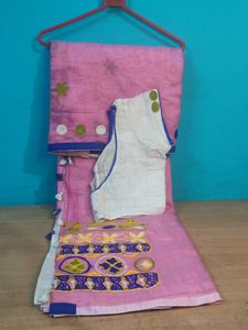 Pink Floral Embroidered Saree