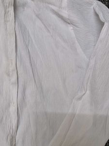 White Textured Button Down Top