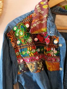 The Banjara Trail Denim Bandhni Mirror Work Shirt