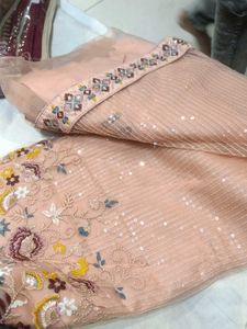 Peach Embroidered saree