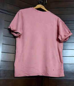 Women Pink Cotton Oversized Casual Tshirt