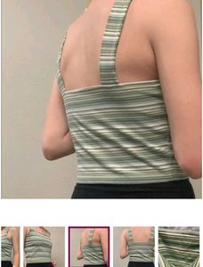 AE Green &amp; White Striped Ribbed Crop Top