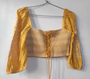 Yellow Embroidered Crop Top
