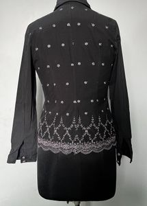 Black Embroidered Button-Down Shirt
