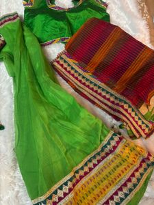 Green and Red lehenga choli with
