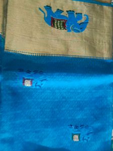 Elegant Blue Saree with Gold Border