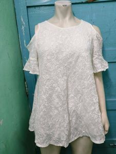 White Cold Shoulder Lace Dress