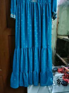 Rangriti Blue Printed Tiered Dress