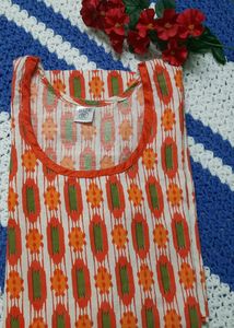 Orange colored, pure cotton women's Kurti