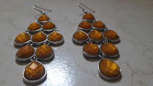 Yellow Long Earrings Drop Shape